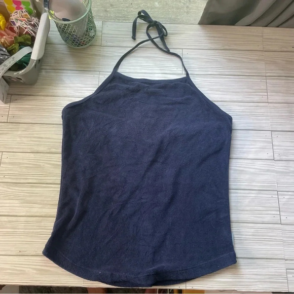 Abercrombie and Fitch navy blue terry cotton halter top women’s size large - Picture 1 of 10
